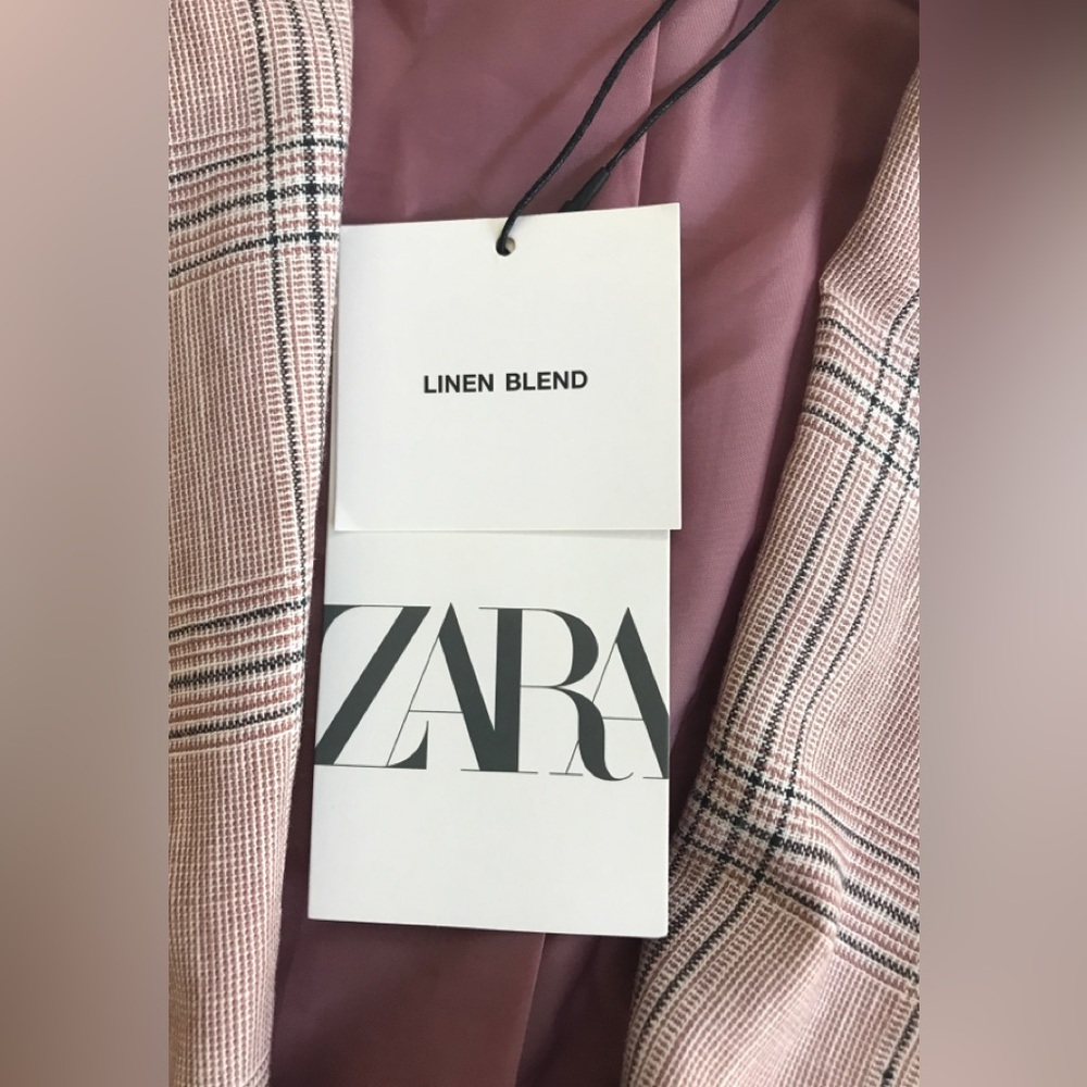 NWT! Zara Tailored Linen Blend Plaid Blazer In Dusty Pink Size: US 6 EUR 38 - Picture 7 of 15